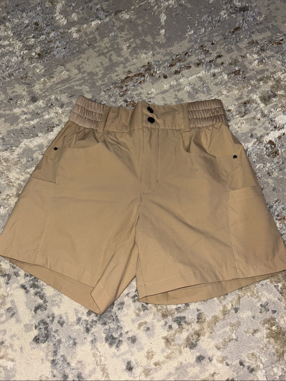 Casual Elastic-Waist Khaki Shorts/hiking shorts